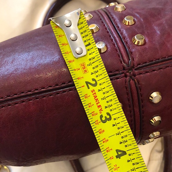 MICHAEL KORS Wine Red Leather Hardware Studded Briefcase Crossbody Shoulder Bag - Picture 10 of 14